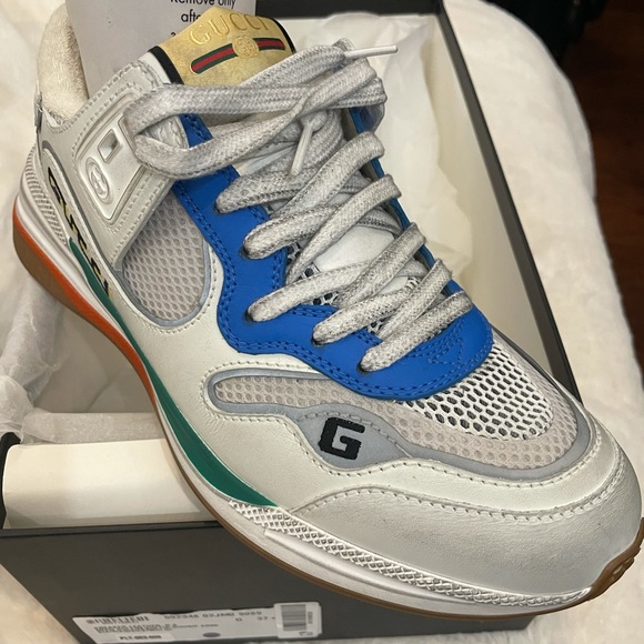 Gucci Ultrapace White/ Blue/Silver Sz 7.5 592348-02JM0-9089 - Picture 6 of 11